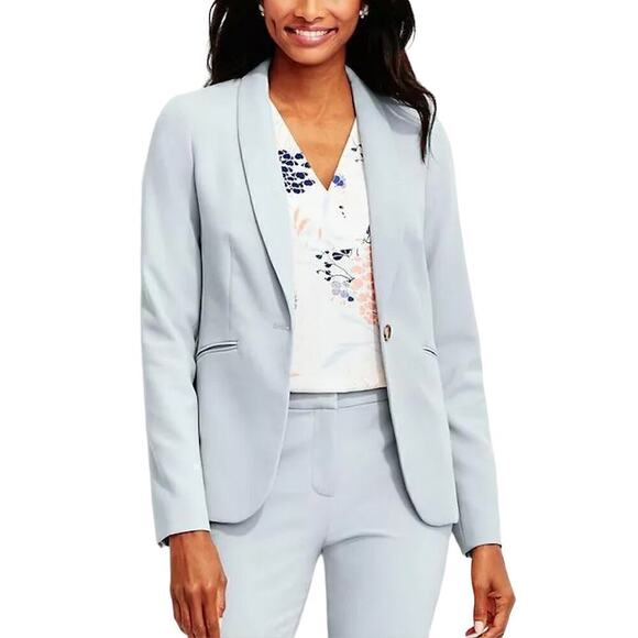 NWT Talbots Italian Luxe Double-Cloth Single-Button Blazer Jacket Powder Blue 16